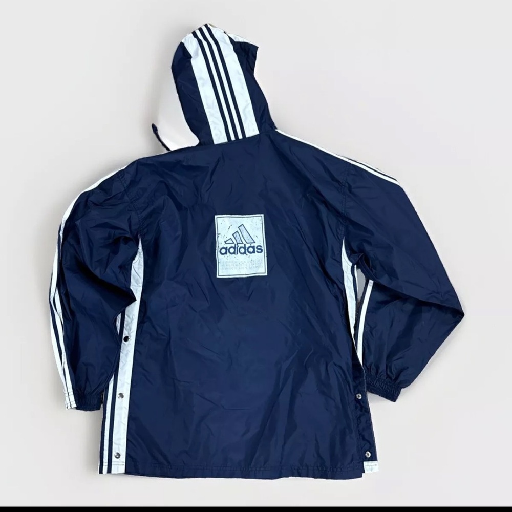 Vtg 90’s Adidas 3 Stripe Poncho Rain Coat Blue Jacket SZ LG Lightweight Unisex